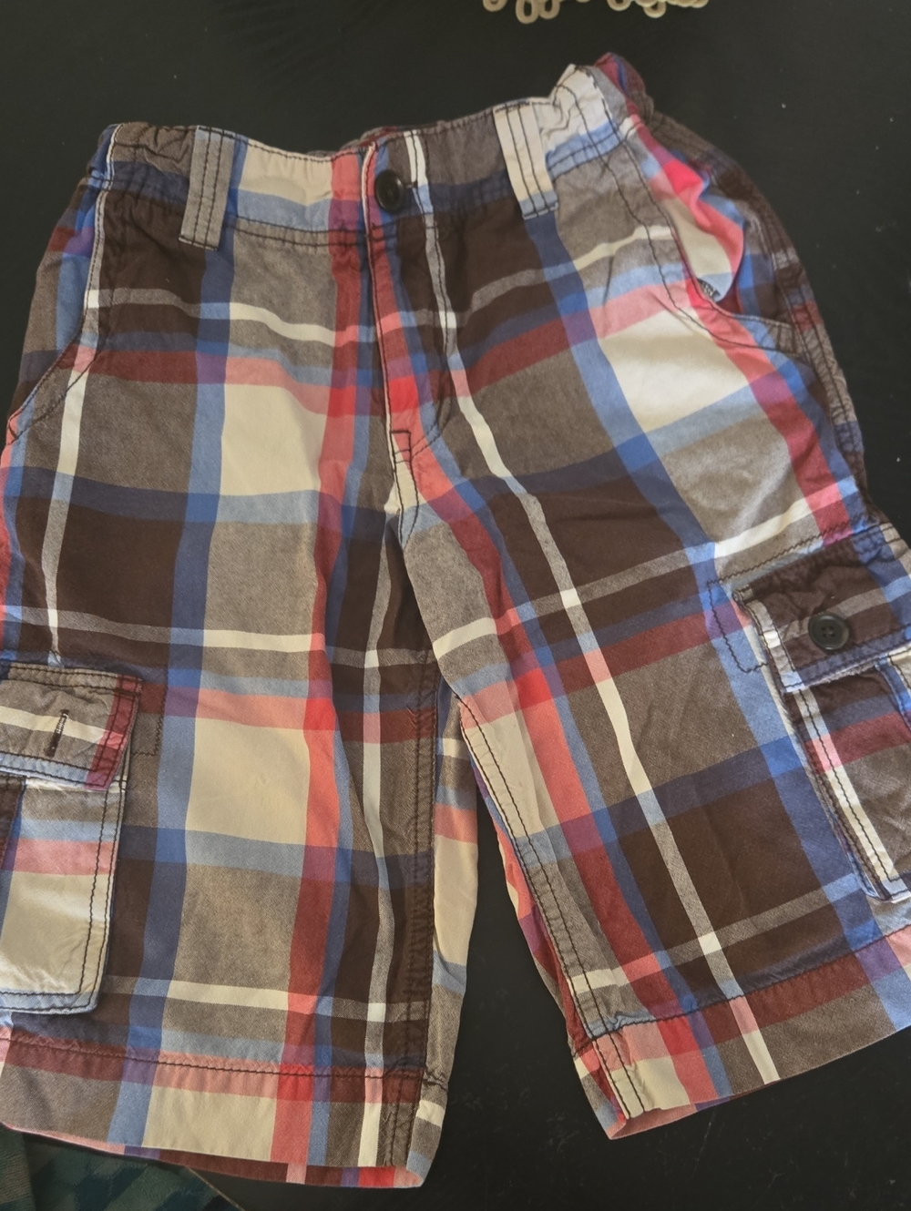 Arizona Jean Company Plaid Cargo Shorts - Brown, Blue & Red
